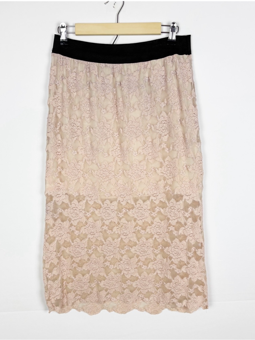 Free People Skirt Lace Midi Pencil Pink Pull on Cottagecore Feminine Size Large